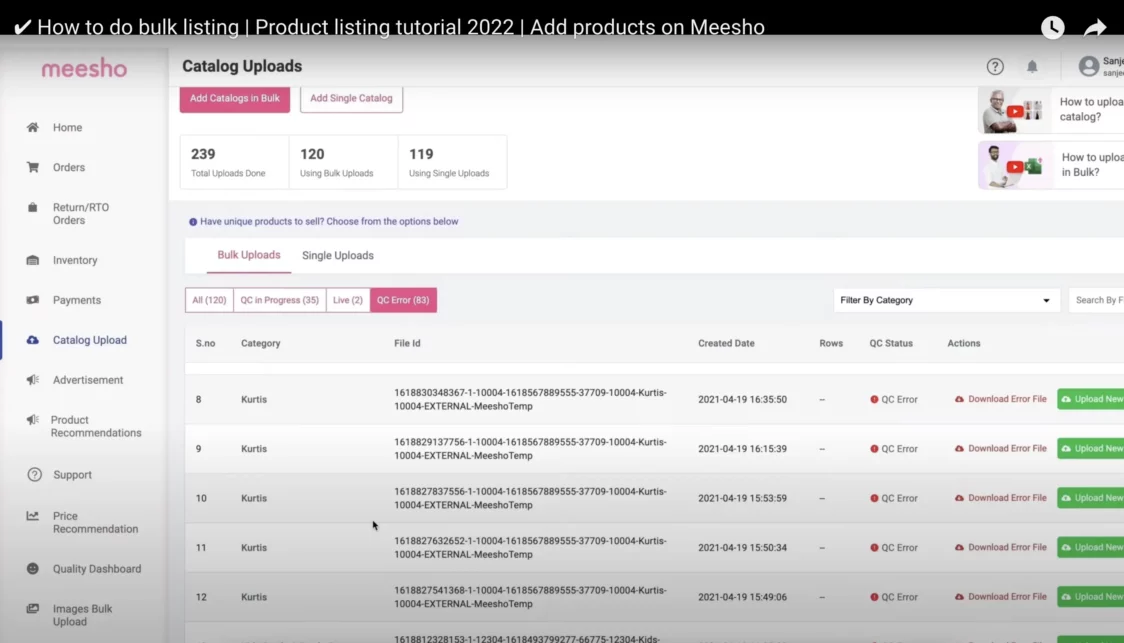 how to sell on Meesho_upload bulk catalogs