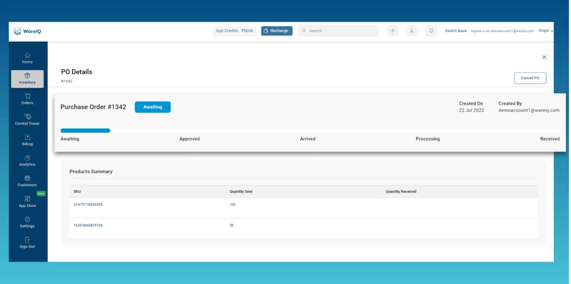 WareIQ PO Creation & Management Feature_Track